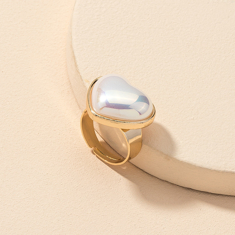 Elegant Pearl Heart Adjustable Ring for Women