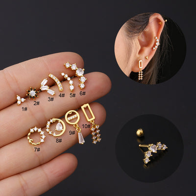 Zircon Copper Stud Earrings with Stainless Steel Screw Back