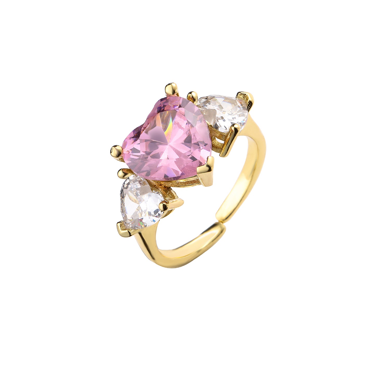 Fashion Pink Heart-shaped Zircon Earrings and Adjustable Ring Set