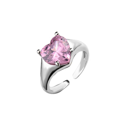 Fashion Pink Heart-shaped Zircon Earrings and Adjustable Ring Set