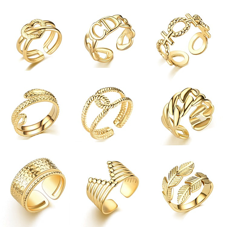 Fashion Vintage Heart Snake Titanium Steel Open Ring for Couples