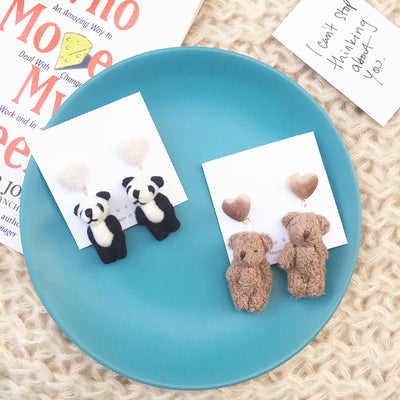 Fashion Plush Bear Fur Ball Earrings for Women