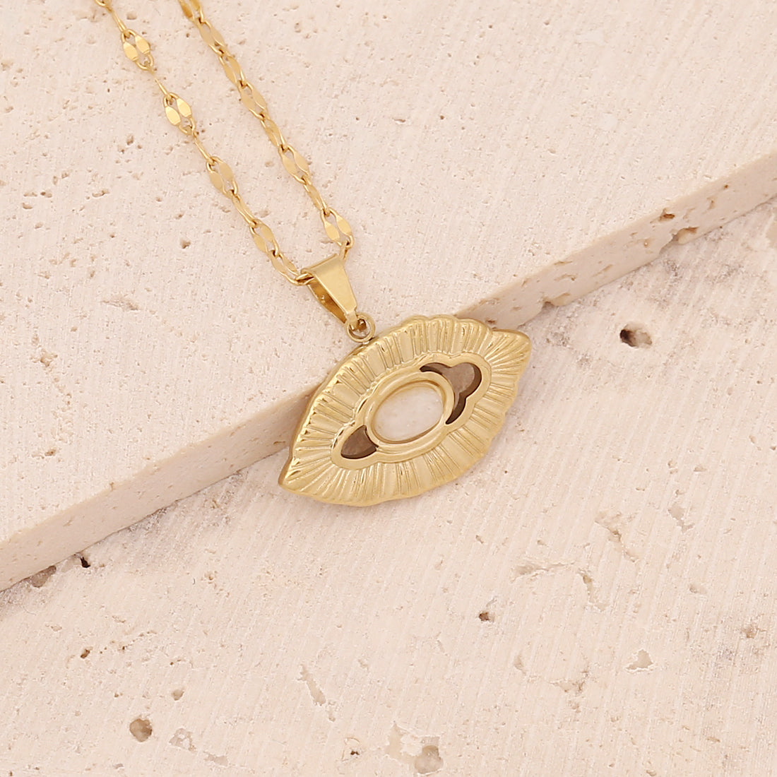 Geometric Owl Heart Stainless Steel Pendant Necklace with Zircon Inlay