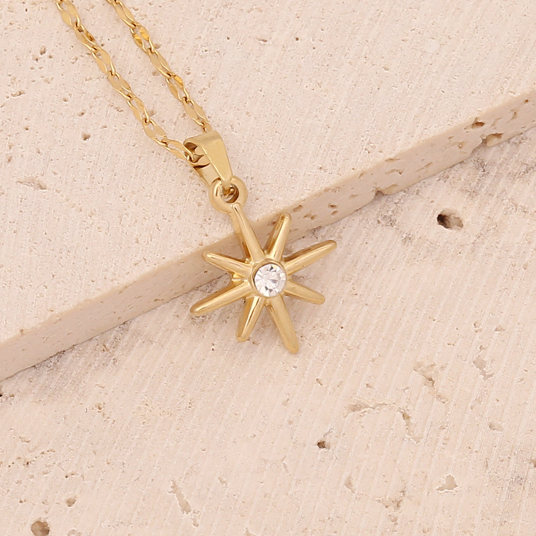 Geometric Owl Heart Stainless Steel Pendant Necklace with Zircon Inlay