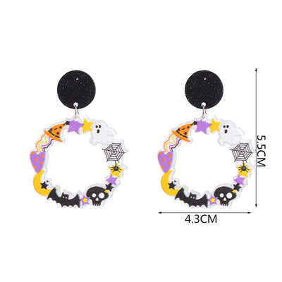 Fashion Pumpkin Cat Skull Acrylic Statement Earrings