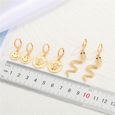 Fashion Punk Hollow Animal Smile Angel Snake Hoop Earrings