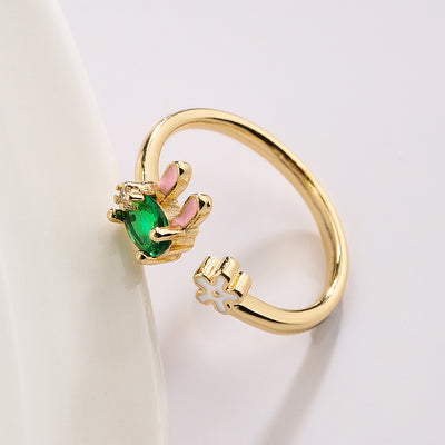 Fashion Geometric Rabbit 18k Gold Plated Zircon Open Ring