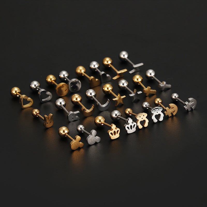 Fashion Rabbit Moon Star Crown Stainless Steel Ear Studs