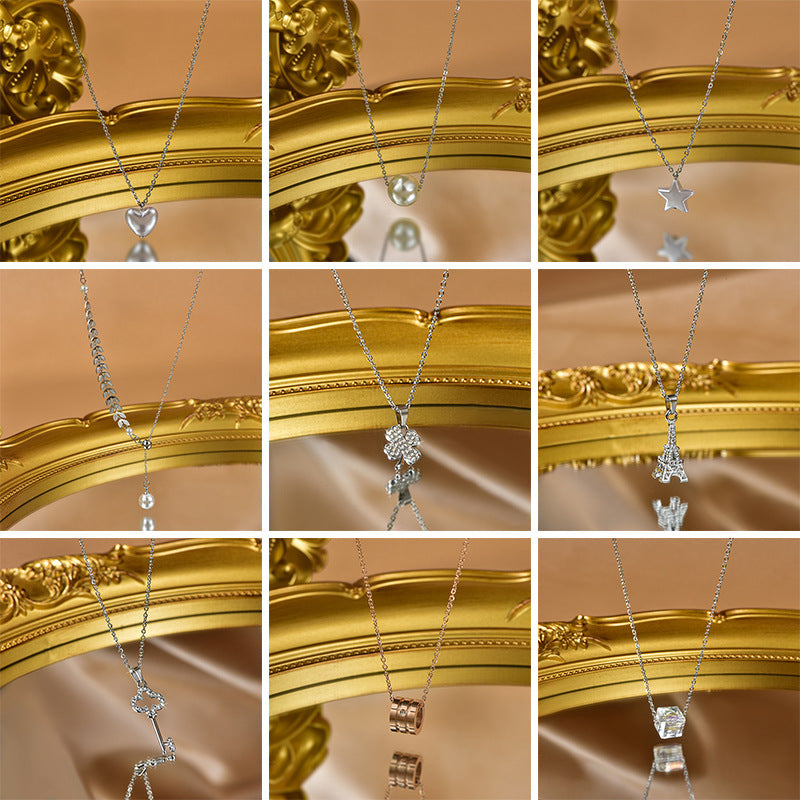 Fashion Star Rabbit Titanium Steel Necklace with Artificial Pearls and Rhinestones