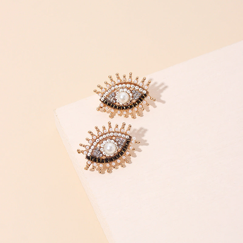 Vintage Evil Eye Rhinestone Stud Earrings for Women