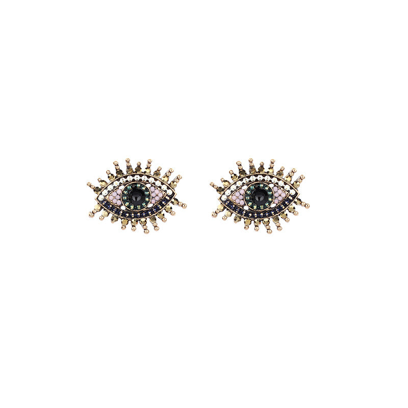 Vintage Evil Eye Rhinestone Stud Earrings for Women