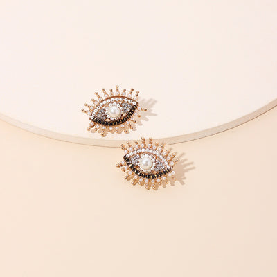 Vintage Evil Eye Rhinestone Stud Earrings for Women