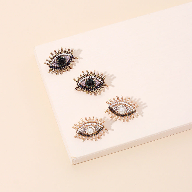 Vintage Evil Eye Rhinestone Stud Earrings for Women