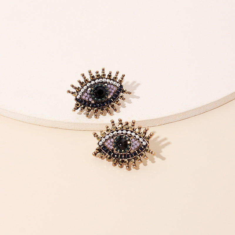 Vintage Evil Eye Rhinestone Stud Earrings for Women
