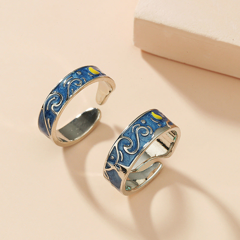 Fashion Retro Oil Drip Open Couple Rings - Minimalist Hip Hop Style
