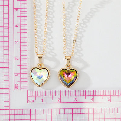 Vintage Zircon Heart Pendant Multicolor Stone Necklace