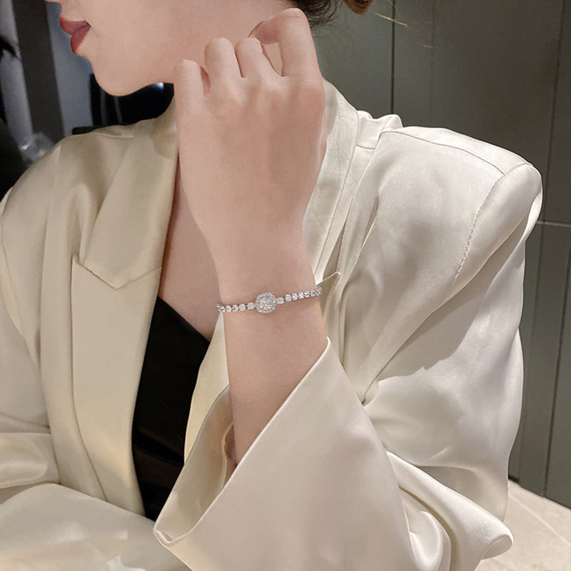 Fashion Adjustable Geometric Square Rhinestone Bracelet in Silver