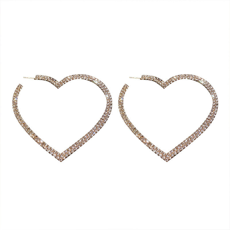 Fashion Rhinestone Hollow Heart Geometric Alloy Earrings with 925 Silver Needle