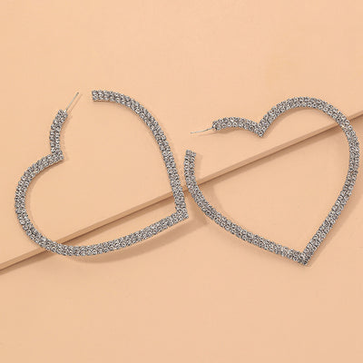 Fashion Rhinestone Hollow Heart Geometric Alloy Earrings with 925 Silver Needle