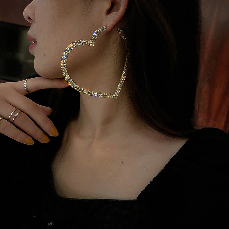 Fashion Rhinestone Hollow Heart Geometric Alloy Earrings with 925 Silver Needle