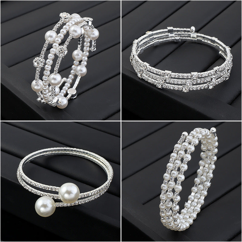 Fashion Rhinestone Pearl Multi-layer Wrap Bracelet