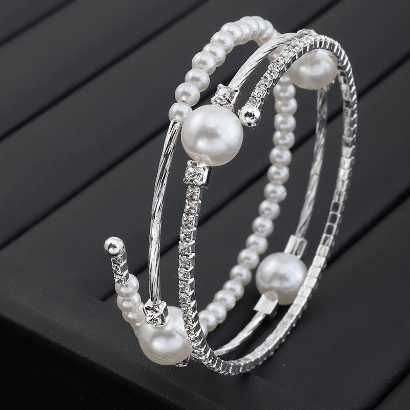 Fashion Rhinestone Pearl Multi-layer Wrap Bracelet