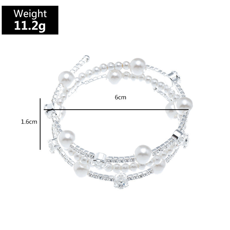 Fashion Rhinestone Pearl Multi-layer Wrap Bracelet