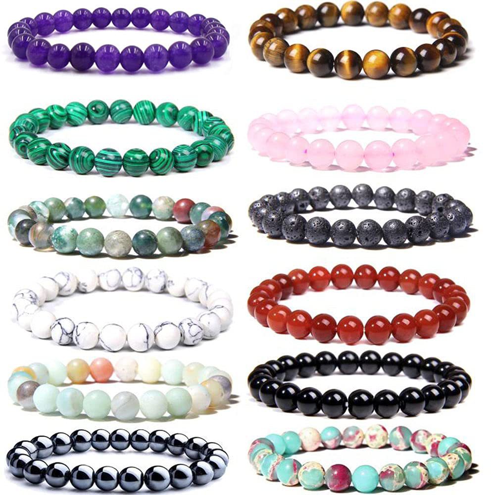 Fashion 8mm Agate Tiger Eye Hematite Crystal Beaded Bracelet Set