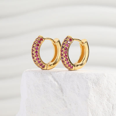 Fashion Round Zircon Gold Plated Hoop Earrings