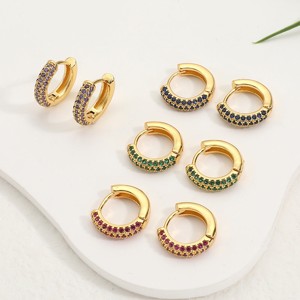 Fashion Round Zircon Gold Plated Hoop Earrings