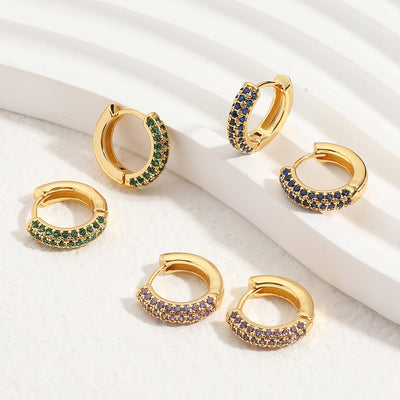 Fashion Round Zircon Gold Plated Hoop Earrings