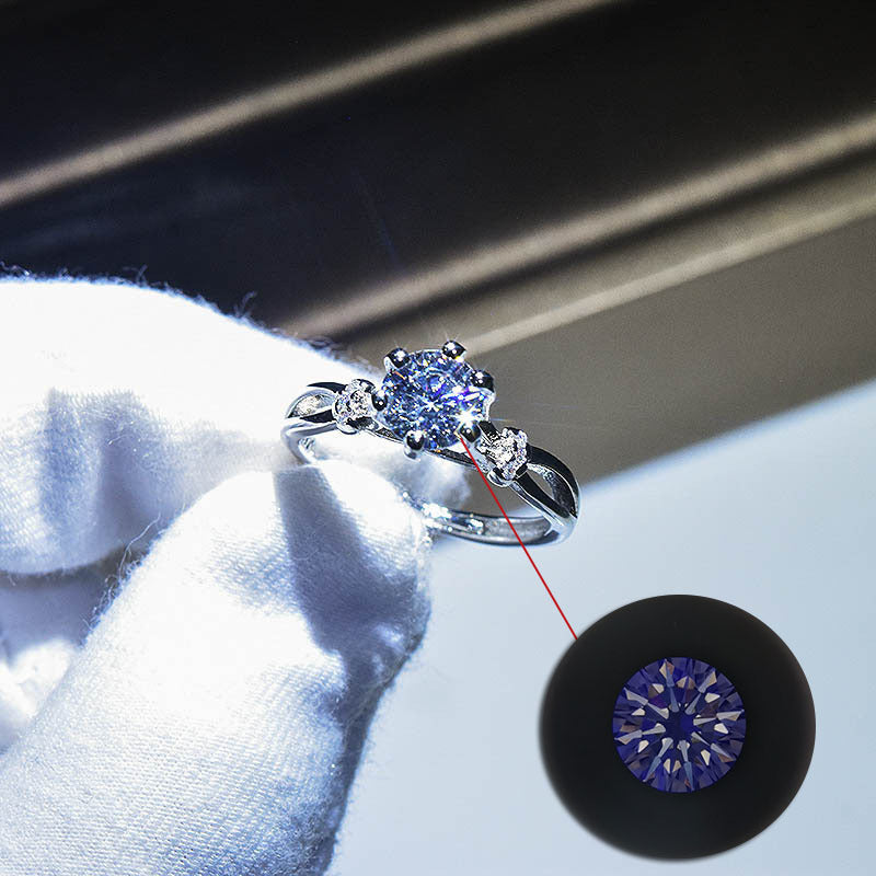 Fashion Round Copper Inlay Moissanite Adjustable Ring