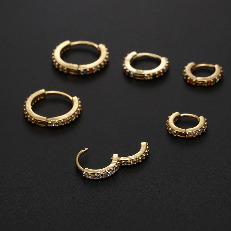 Fashion Round Zircon Inlay Copper Nose Ring and Cartilage Earring
