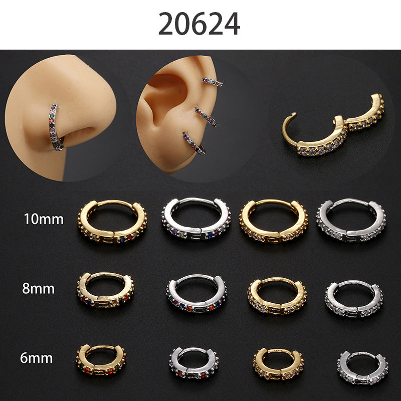 Fashion Round Zircon Inlay Copper Nose Ring and Cartilage Earring