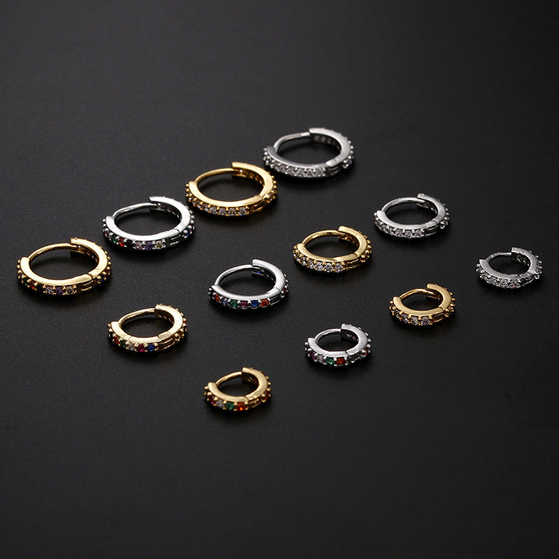 Fashion Round Zircon Inlay Copper Nose Ring and Cartilage Earring