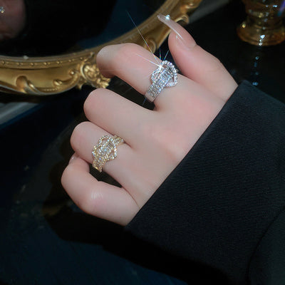 Fashion Heart & Bow Knot Zircon Adjustable Copper Ring