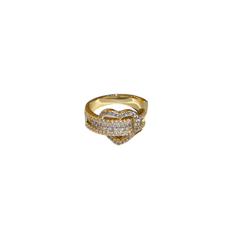Fashion Heart & Bow Knot Zircon Adjustable Copper Ring