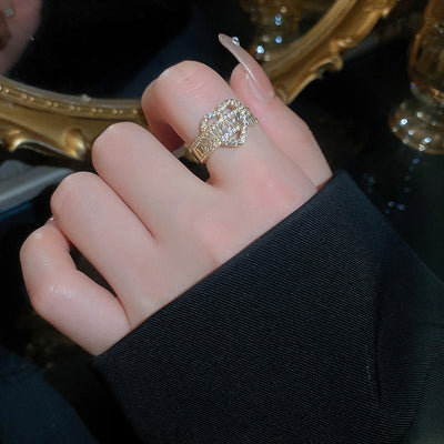 Fashion Heart & Bow Knot Zircon Adjustable Copper Ring