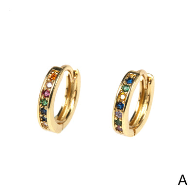 Gold Plated Zircon Round Hoop Earrings Stainless Steel 18k Copper Circle Design