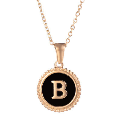 Fashion Round Letter Enamel Gold Plated Stainless Steel Initial Pendant Necklace