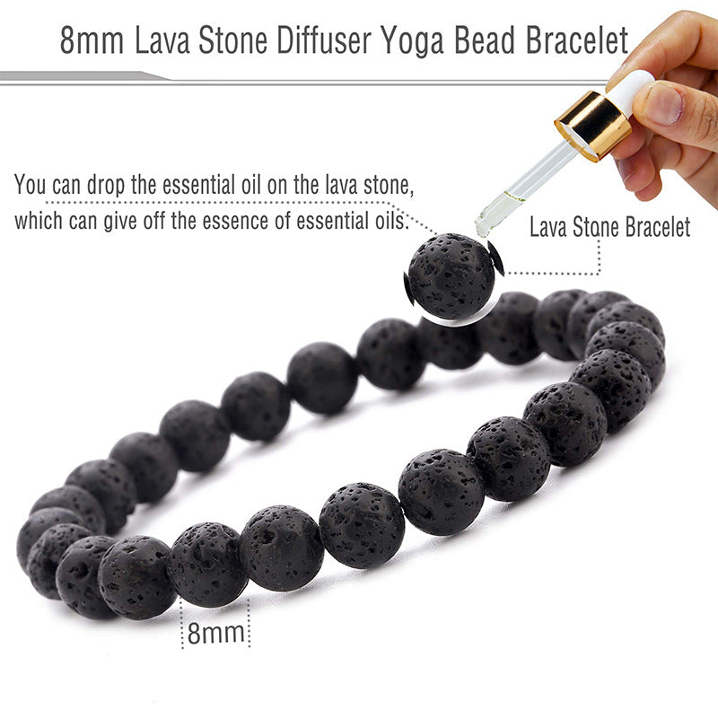Fashion Round Natural Stone & Lava Rock Beaded Bracelet 8mm