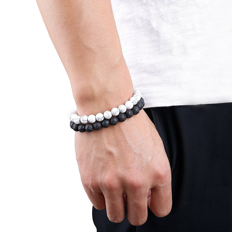 Fashion Round Natural Stone & Lava Rock Beaded Bracelet 8mm