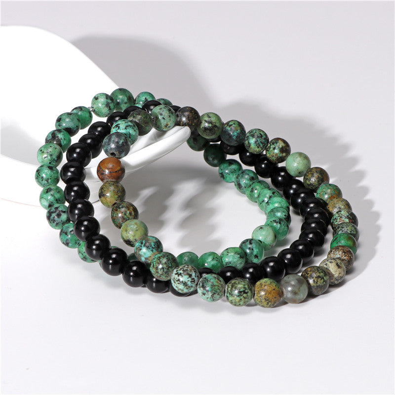 Fashion Round Natural Stone Beaded Bracelets Set of 3 for Couples Yoga Outdoor