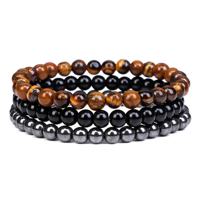 Fashion Round Natural Stone Beaded Bracelets Set of 3 for Couples Yoga Outdoor