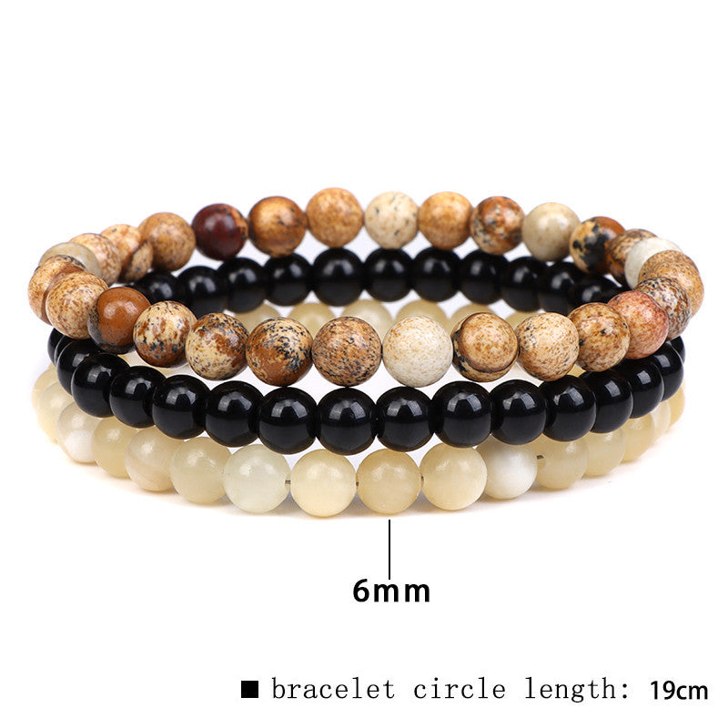 Fashion Round Natural Stone Beaded Bracelets Set of 3 for Couples Yoga Outdoor