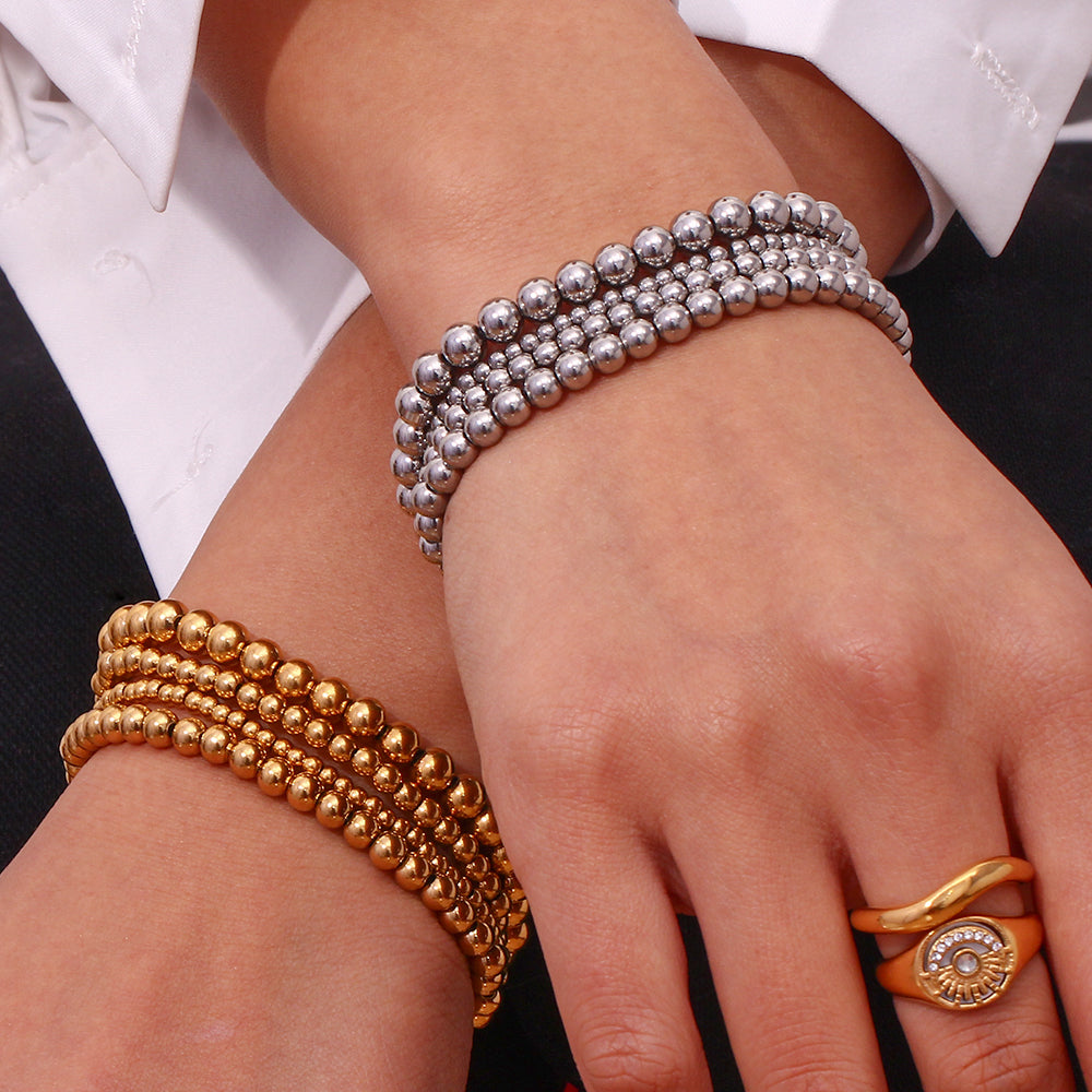 Fashion Minimalist 18k Gold Plated Stainless Steel Beaded Bracelet
