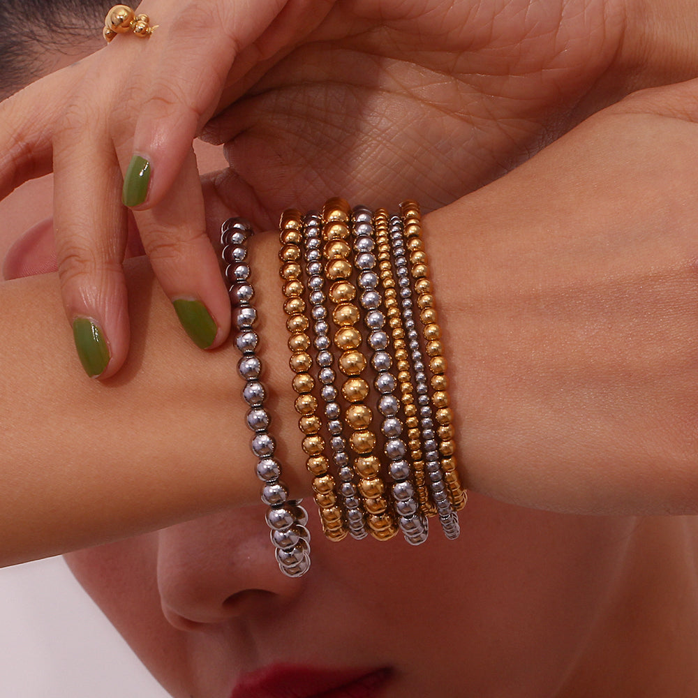 Fashion Minimalist 18k Gold Plated Stainless Steel Beaded Bracelet