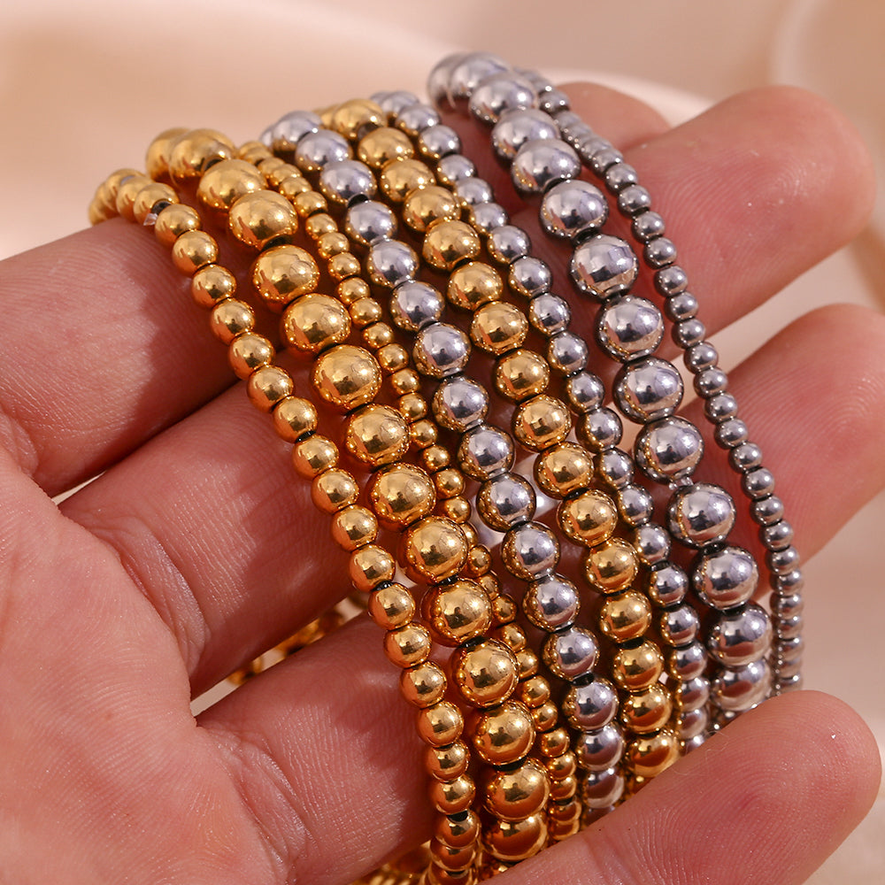 Fashion Minimalist 18k Gold Plated Stainless Steel Beaded Bracelet