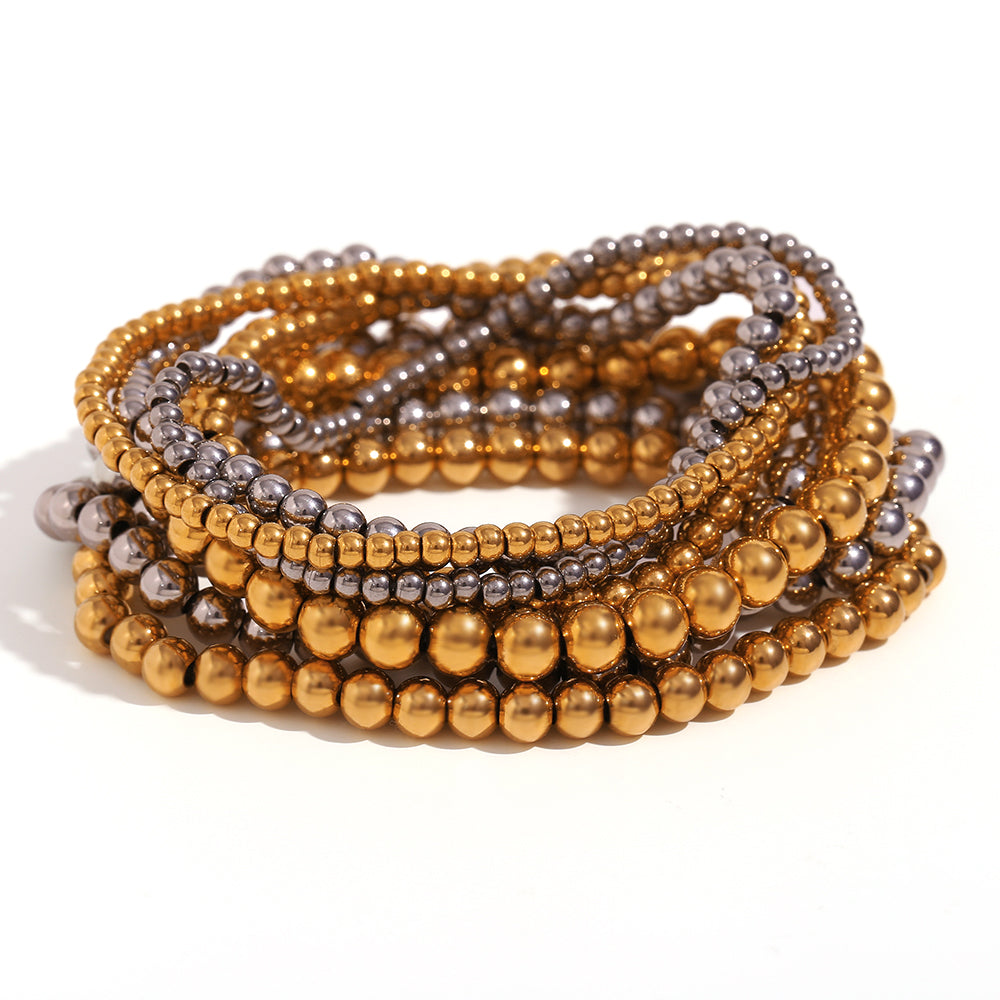 Fashion Minimalist 18k Gold Plated Stainless Steel Beaded Bracelet
