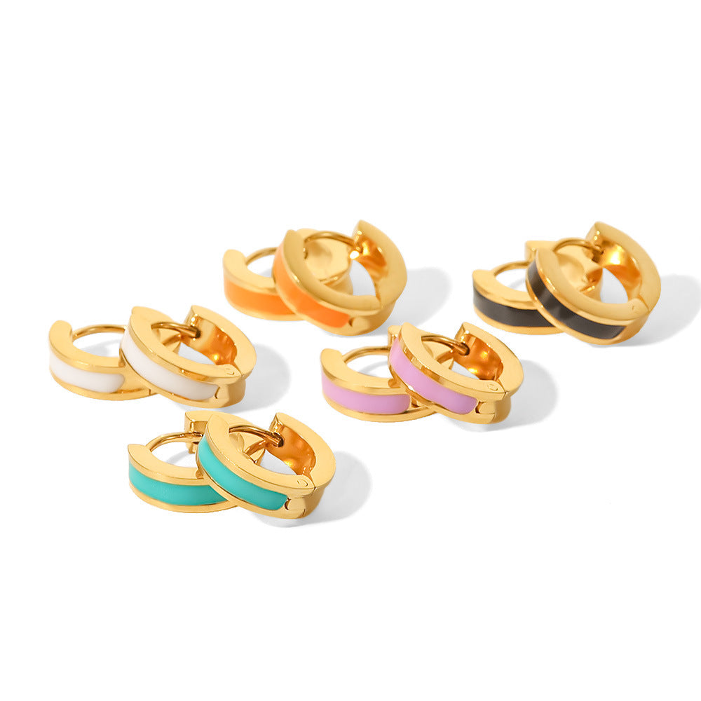 Fashion Enamel Gold Plated 18k Stainless Steel Hoop Earrings for Women